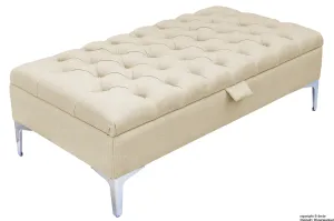 Tiffany Modern Buttoned Linen Footstool - Cream with Optional Storage