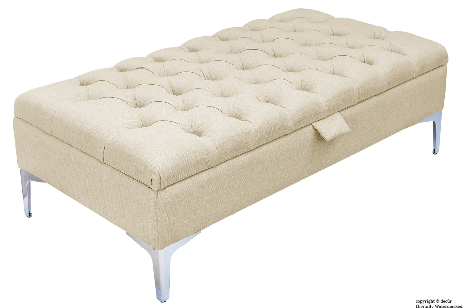 Tiffany Modern Buttoned Linen Footstool - Cream with Optional Storage