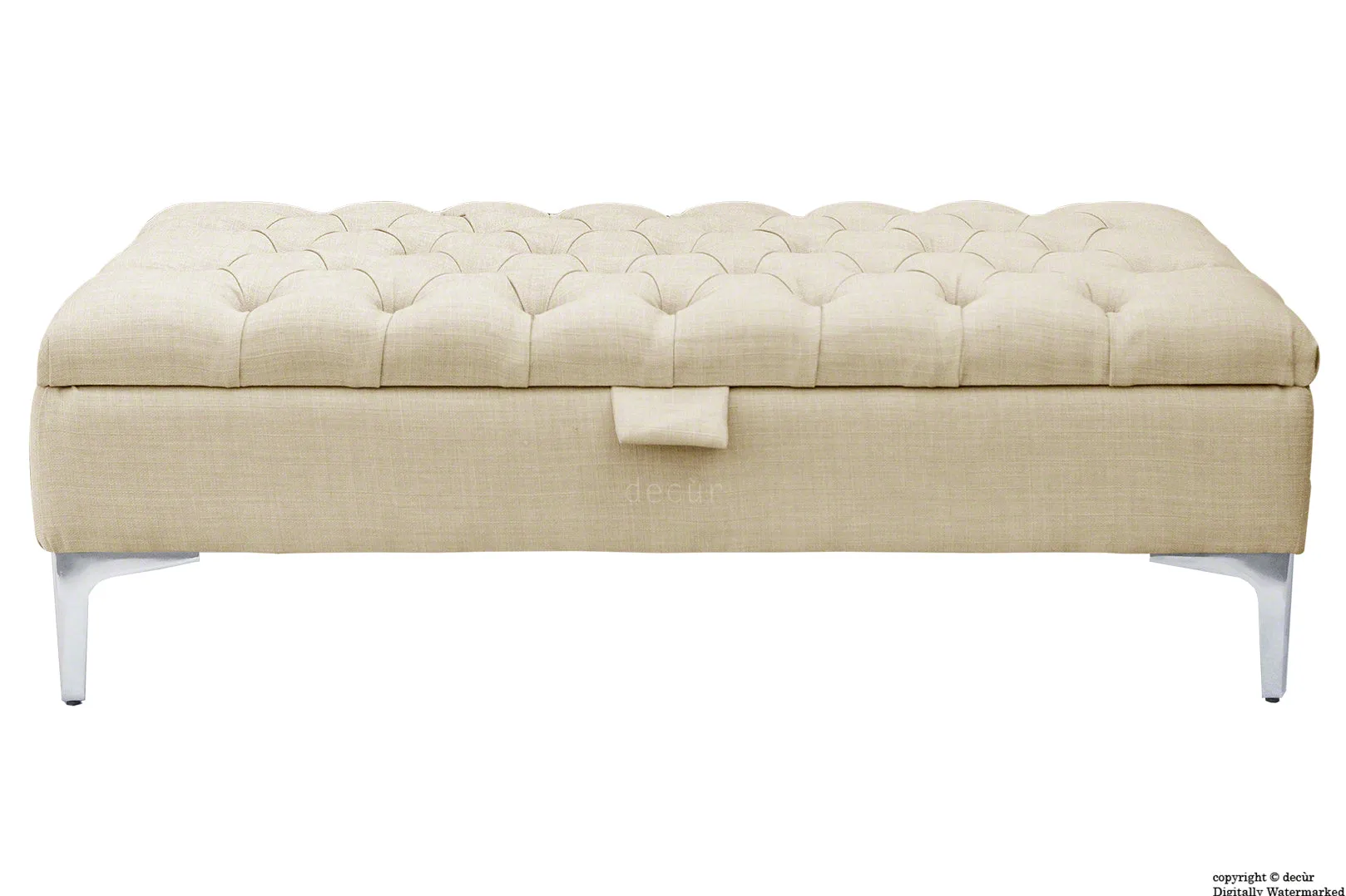 Tiffany Modern Buttoned Linen Footstool - Cream with Optional Storage