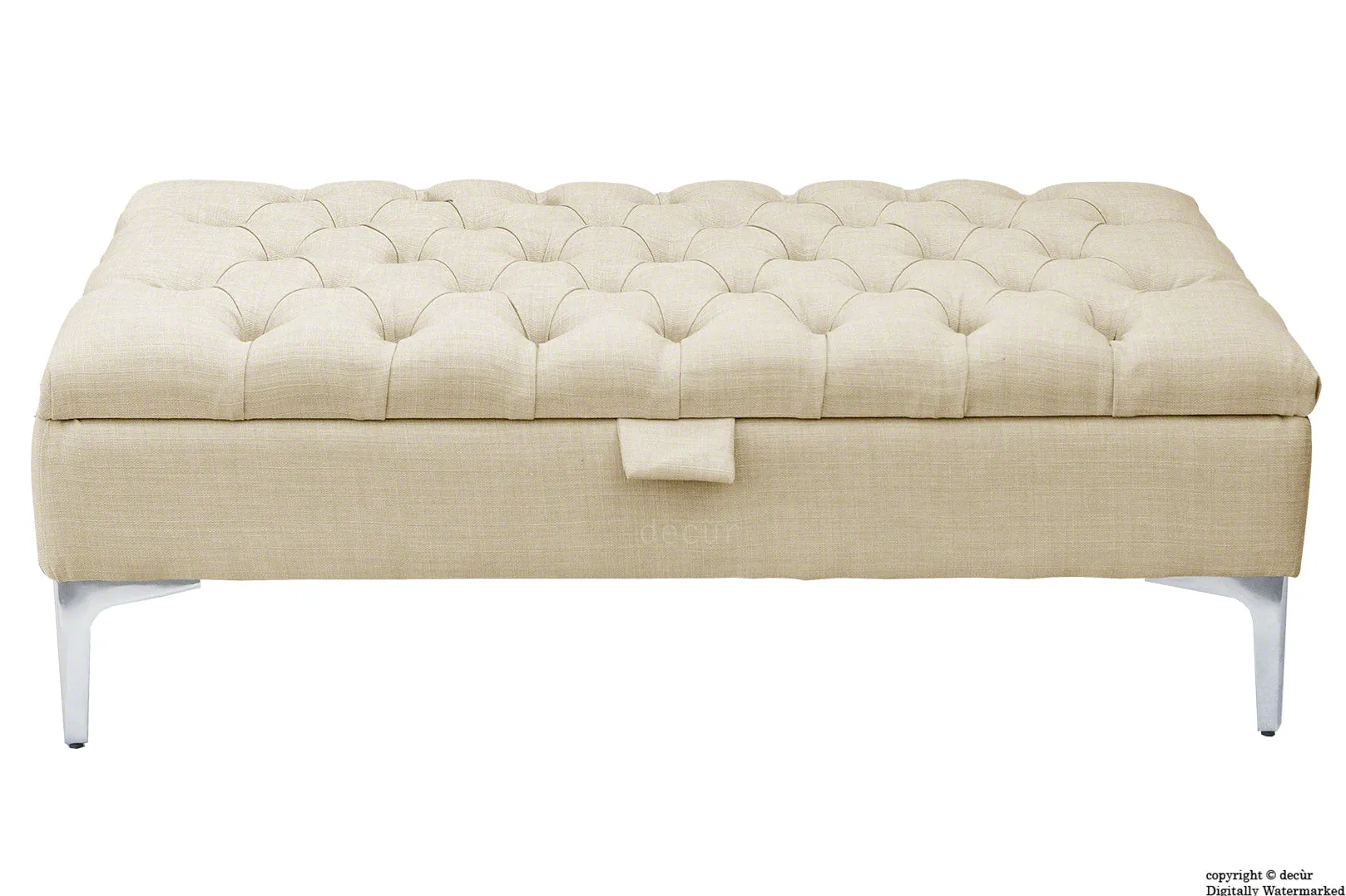 Tiffany Modern Buttoned Linen Footstool - Cream with Optional Storage