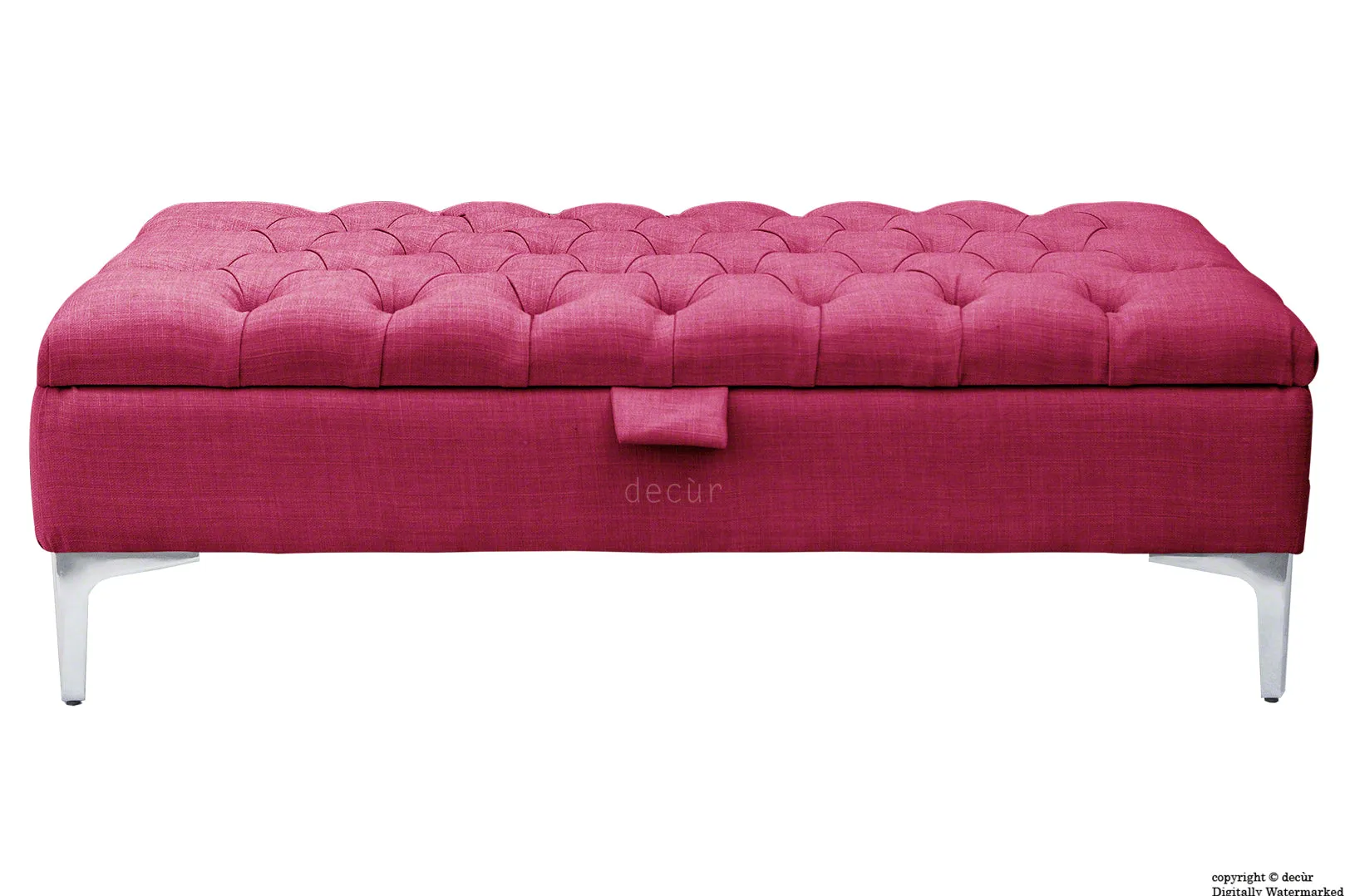 Tiffany Modern Buttoned Linen Footstool - Fuchsia with Optional Storage