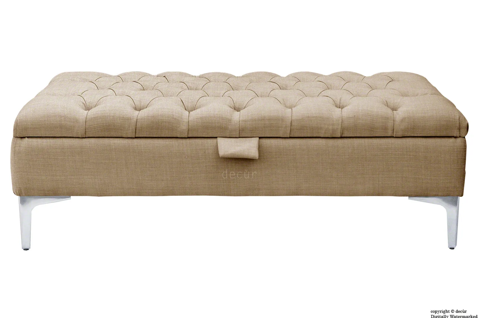 Tiffany Modern Buttoned Linen Footstool - Fudge with Optional Storage