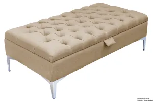 Tiffany Modern Buttoned Linen Footstool - Fudge with Optional Storage