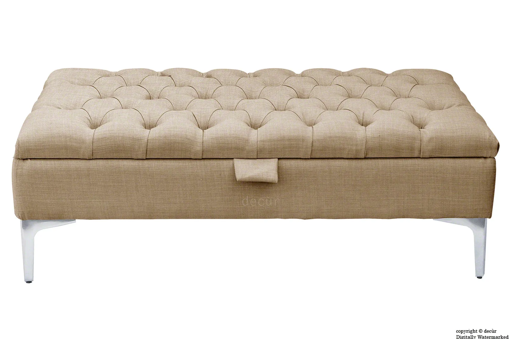 Tiffany Modern Buttoned Linen Footstool - Fudge with Optional Storage