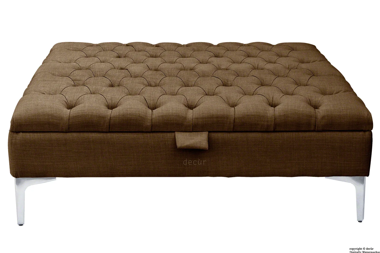 Tiffany Modern Buttoned Linen Footstool Large - Brown with Optional Storage