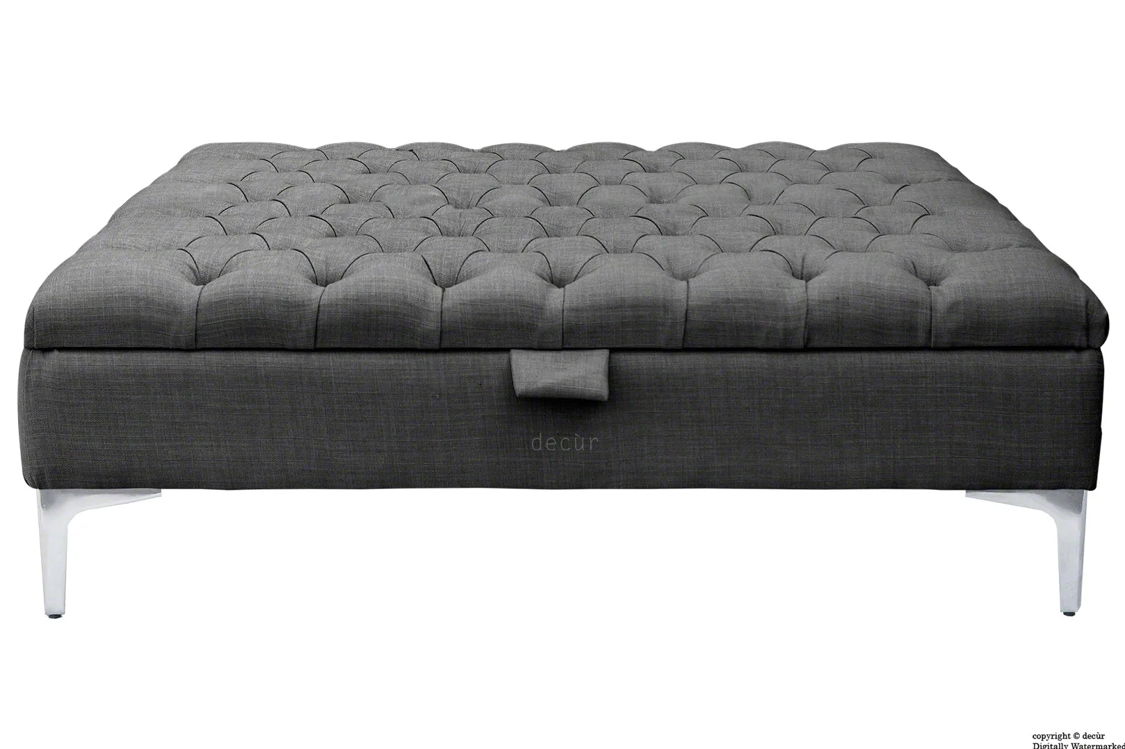 Tiffany Modern Buttoned Linen Footstool Large - Charcoal with Optional Storage