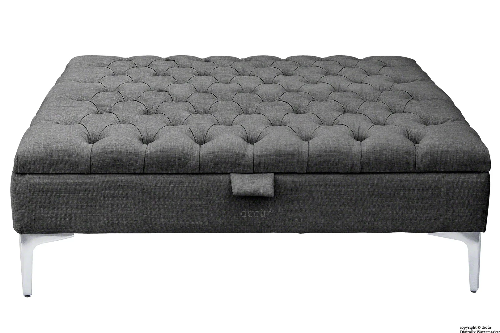 Tiffany Modern Buttoned Linen Footstool Large - Charcoal with Optional Storage