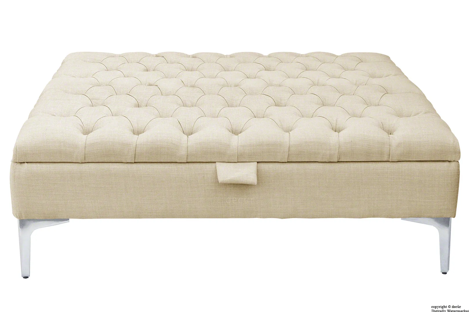 Tiffany Modern Buttoned Linen Footstool Large - Cream with Optional Storage