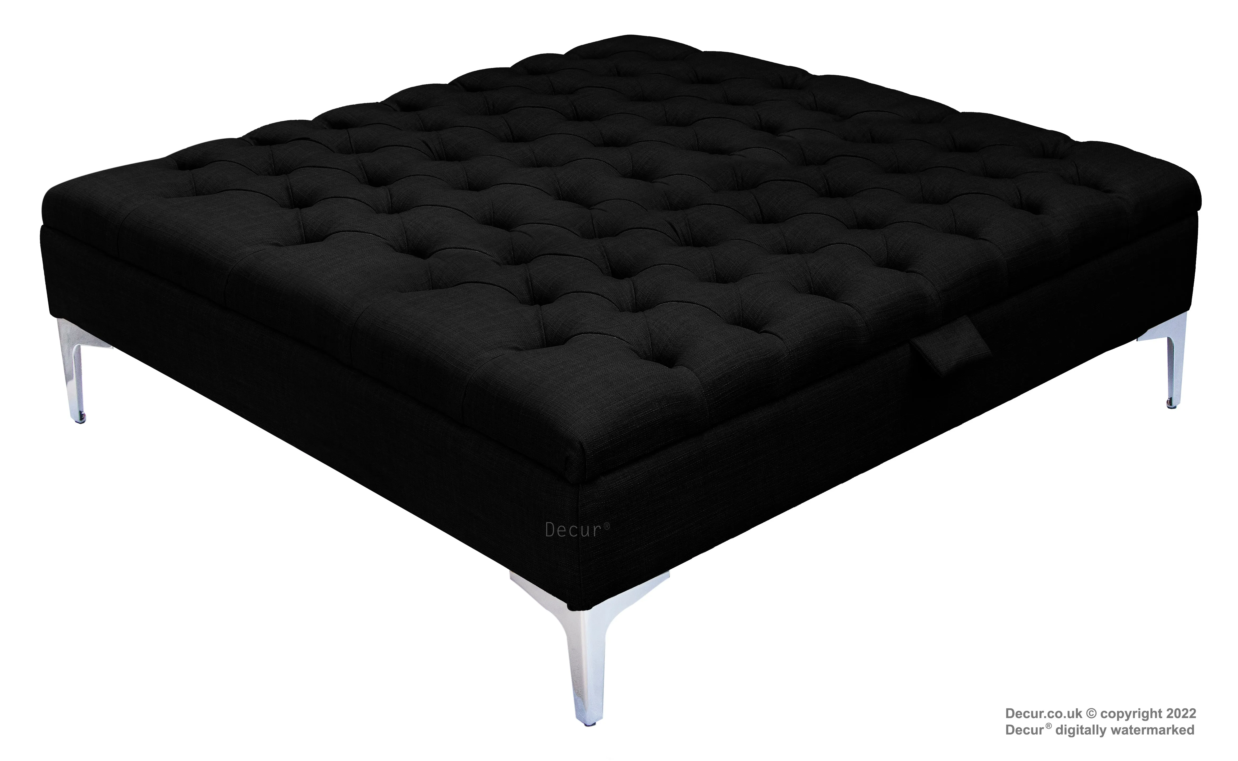 Tiffany Modern Buttoned Linen Footstool Large - Ebony Black with Optional Storage