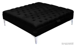 Tiffany Modern Buttoned Linen Footstool Large - Ebony Black with Optional Storage