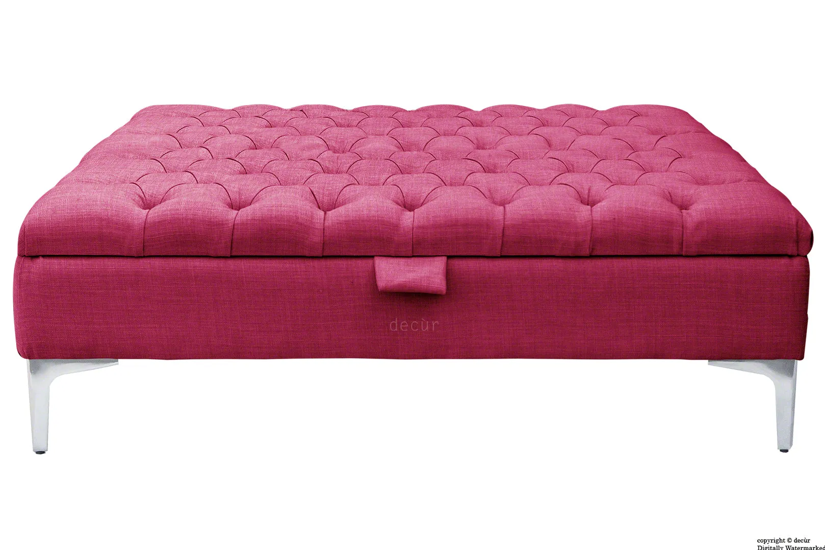Tiffany Modern Buttoned Linen Footstool Large - Fuchsia with Optional Storage