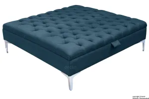 Tiffany Modern Buttoned Linen Footstool Large - Midnight with Optional Storage