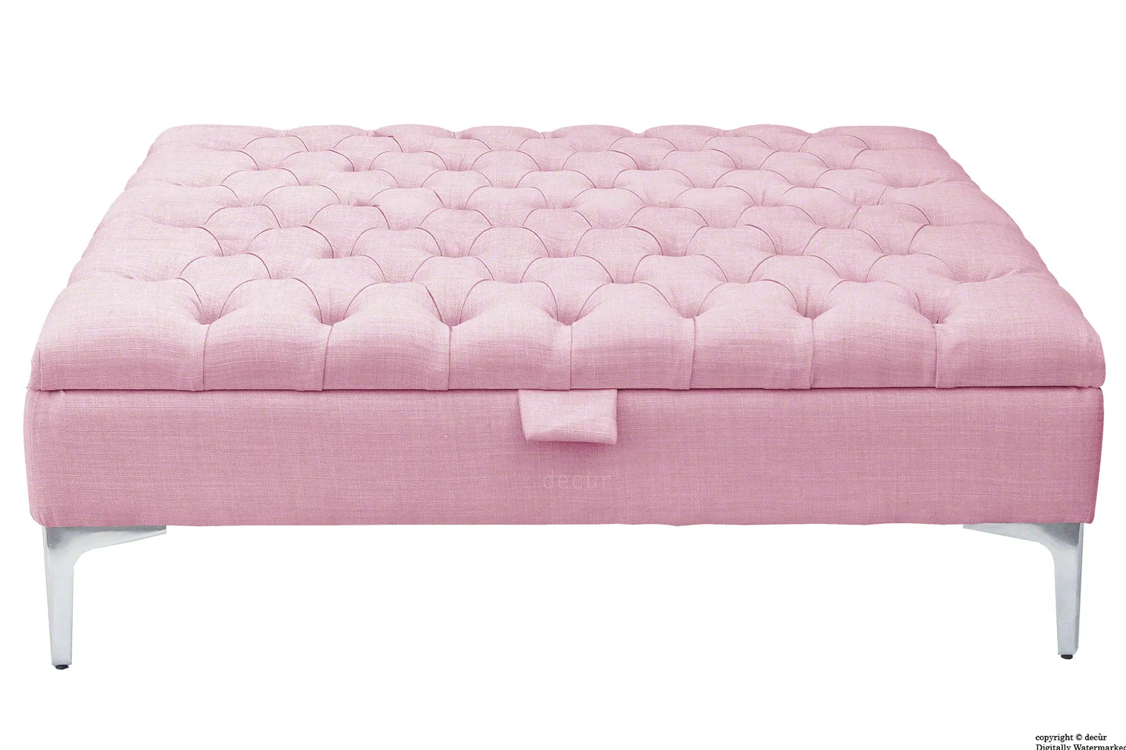 Tiffany Modern Buttoned Linen Footstool Large - Pink with Optional Storage