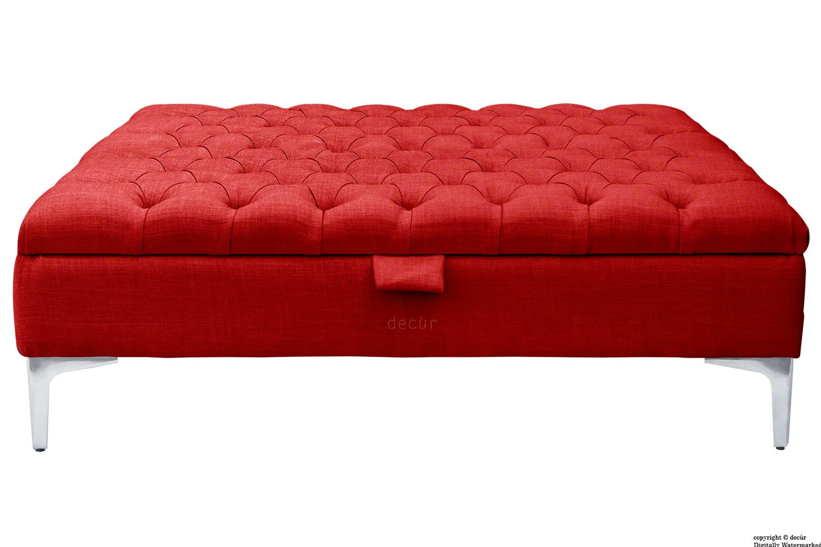 Tiffany Modern Buttoned Linen Footstool Large - Ruby with Optional Storage