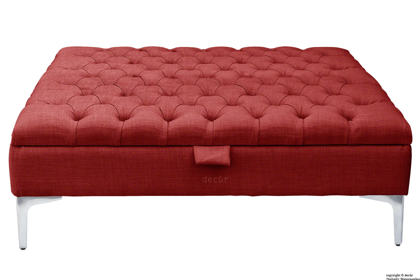 Tiffany Modern Buttoned Linen Footstool Large - Wine with Optional Storage