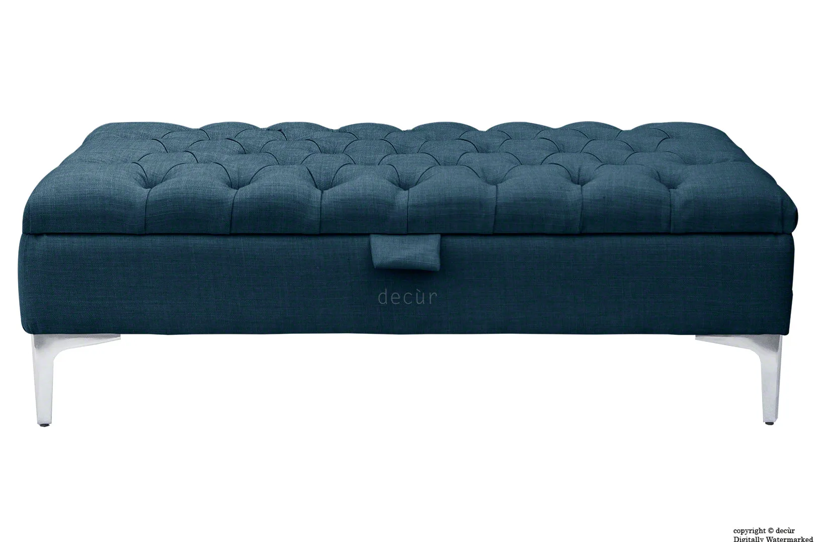 Tiffany Modern Buttoned Linen Footstool - Midnight with Optional Storage