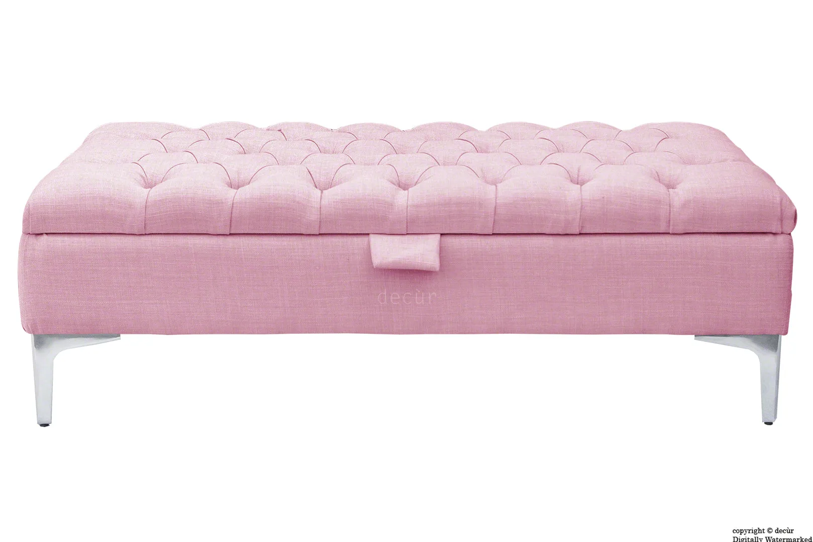 Tiffany Modern Buttoned Linen Footstool - Pink with Optional Storage