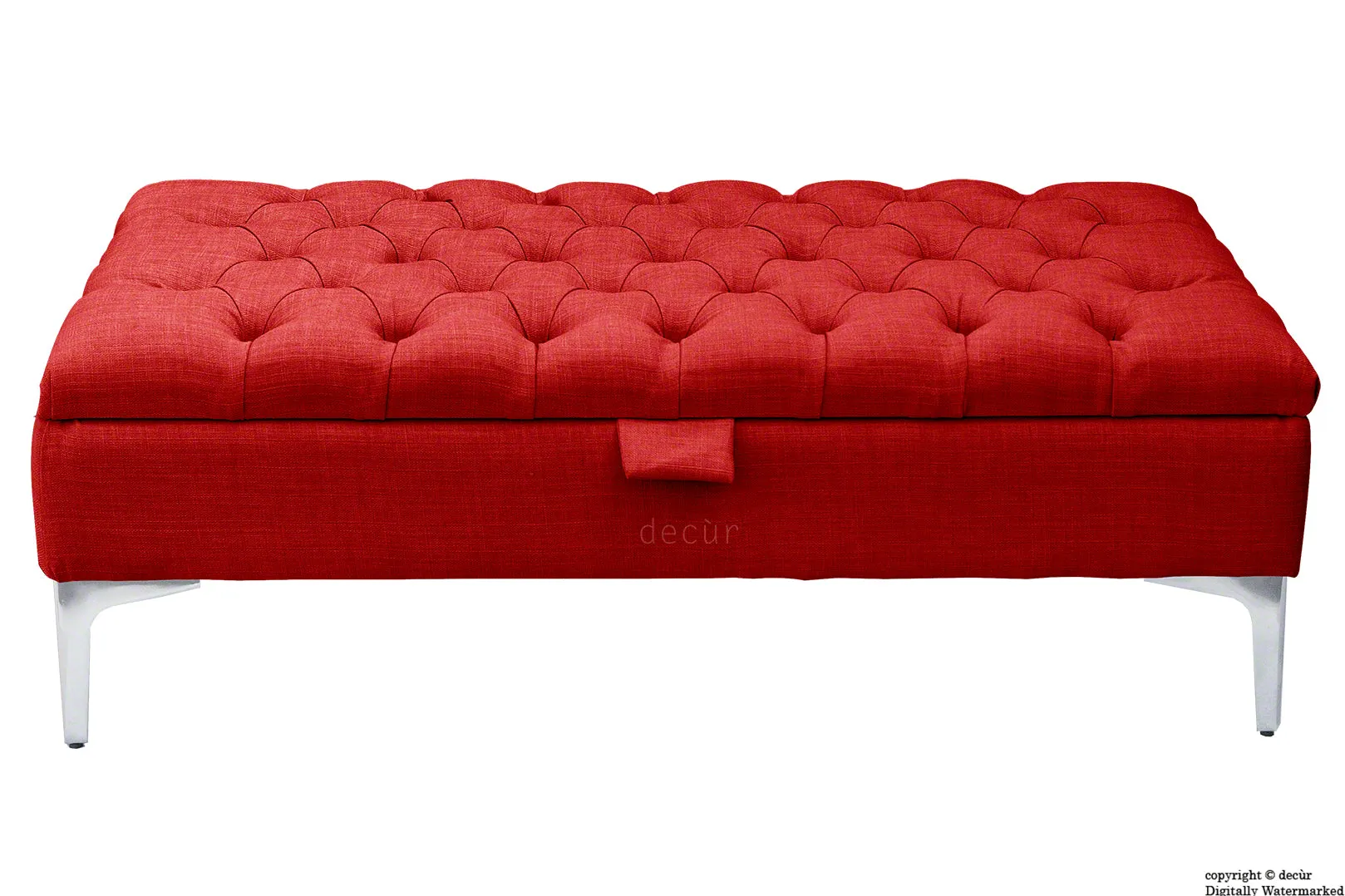 Tiffany Modern Buttoned Linen Footstool - Ruby with Optional Storage