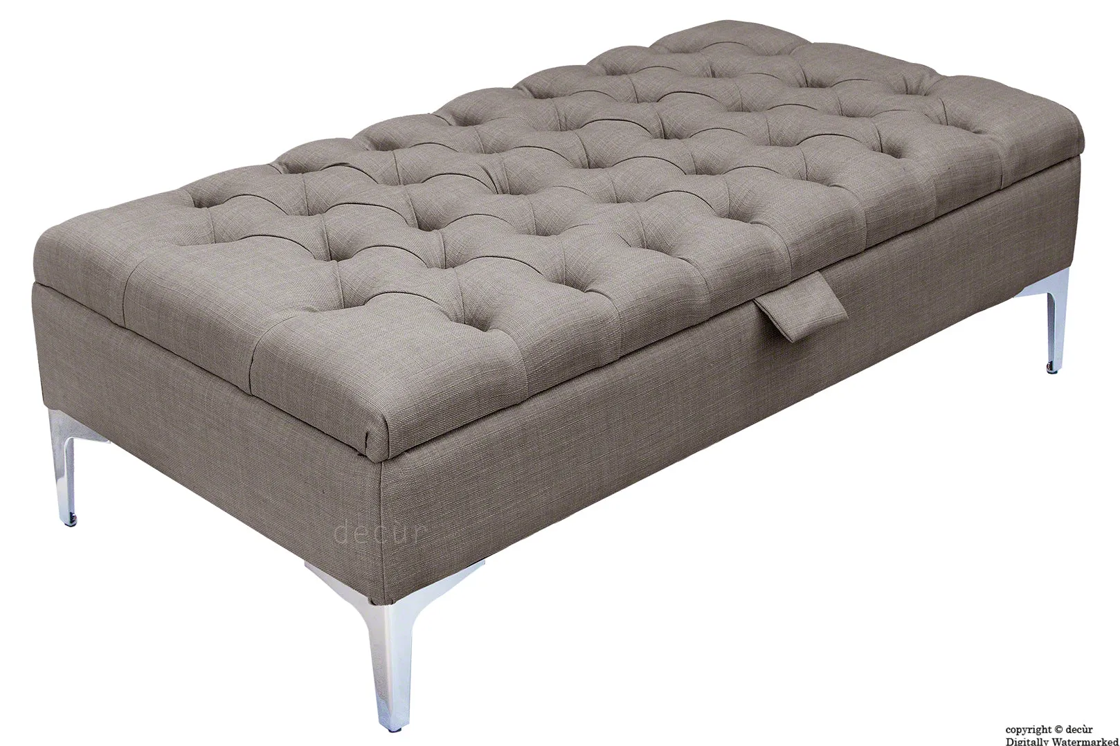 Tiffany Modern Buttoned Linen Footstool - Slate with Optional Storage