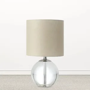 Traditional Beige 1-Head Nightstand Lamp with Fabric Cylindrical Shade and Crystal Spherical Base