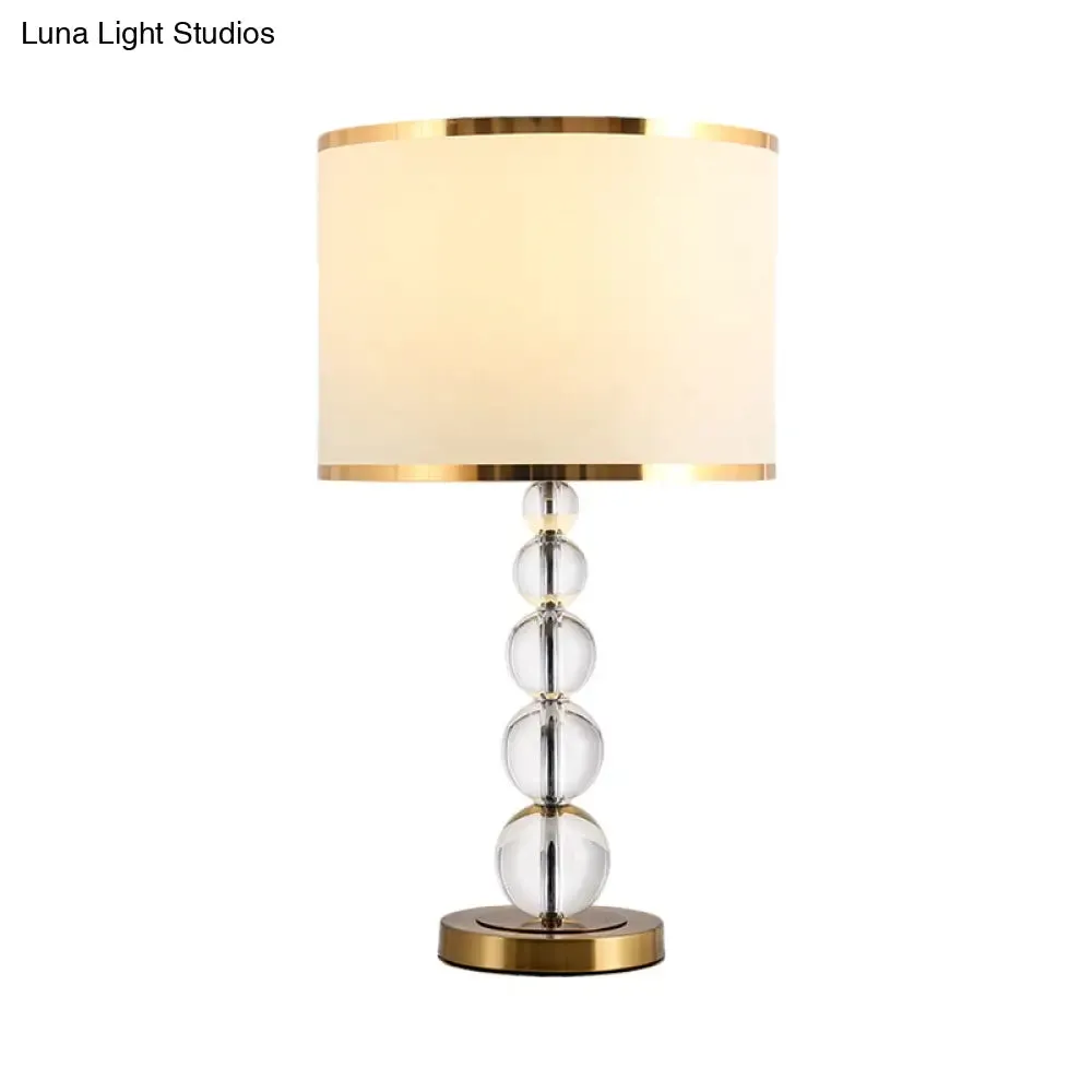 Traditional Burgundy/Beige Fabric Table Lamp with Crystal Post – Drum Shade Nightstand Light