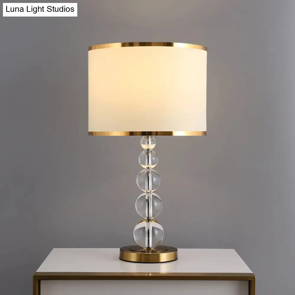 Traditional Burgundy/Beige Fabric Table Lamp with Crystal Post – Drum Shade Nightstand Light