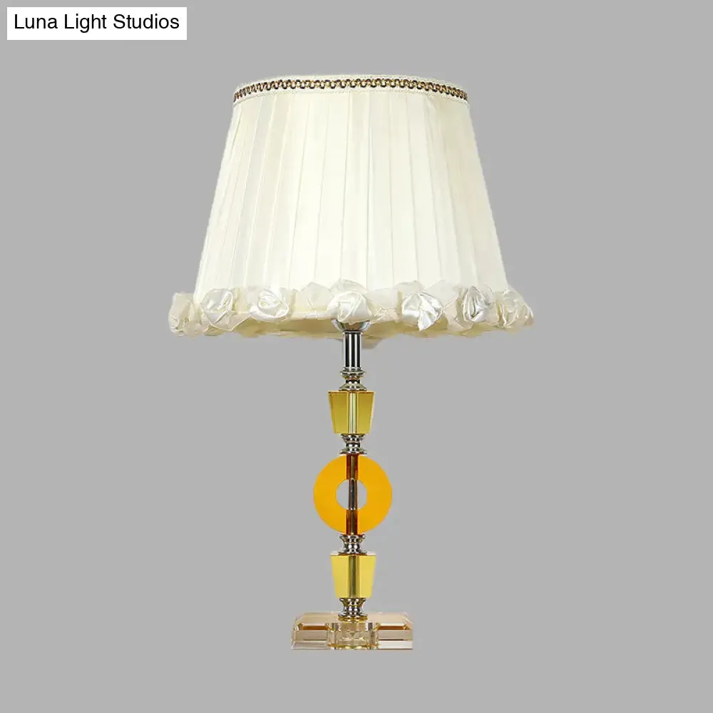 Traditional White Crystal Table Lamp - Elegant Single Light for Living Room Nightstand