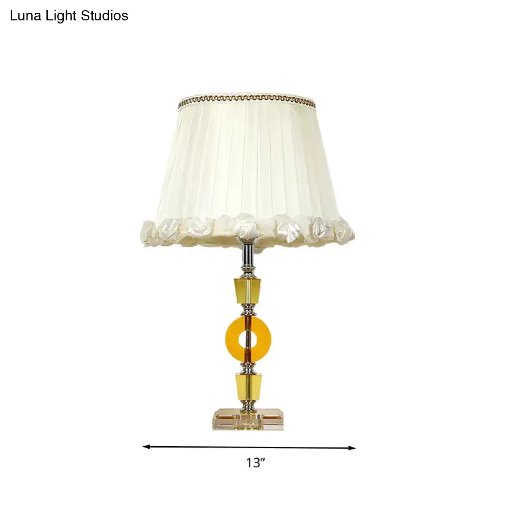 Traditional White Crystal Table Lamp - Elegant Single Light for Living Room Nightstand