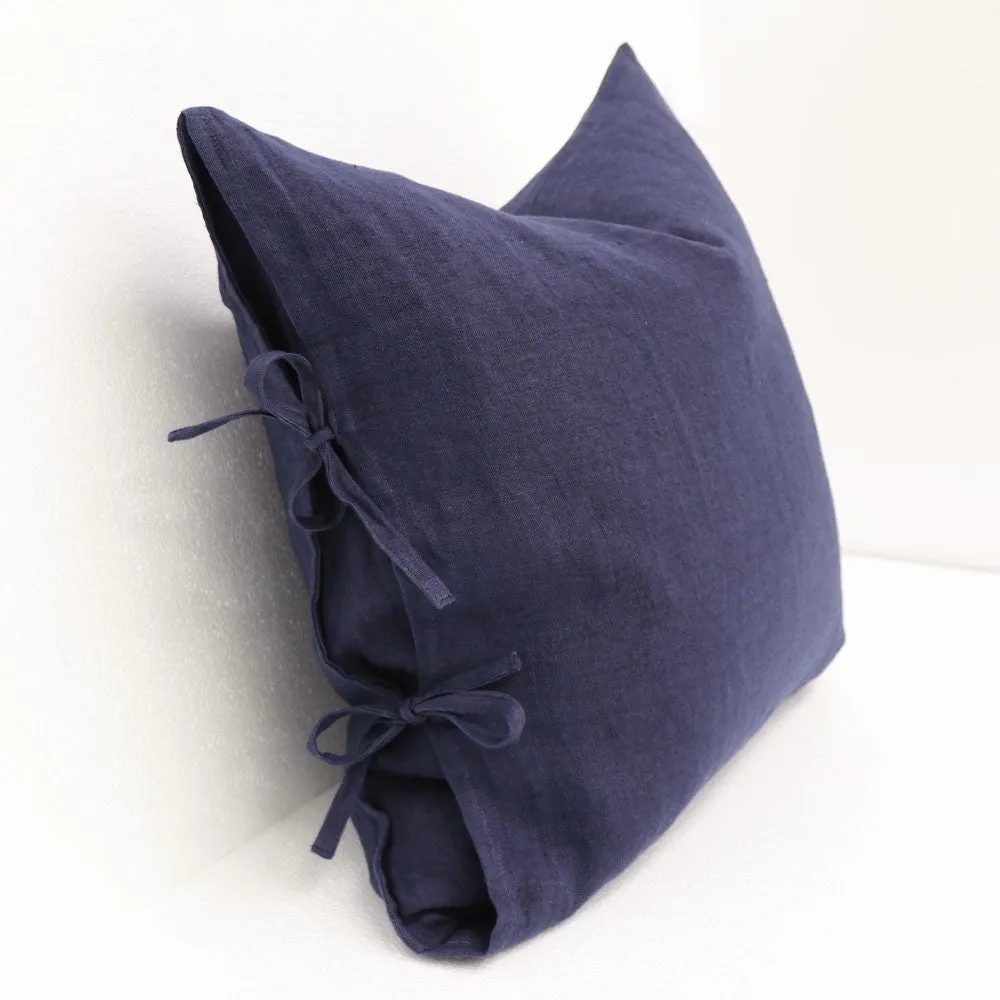 Tully Indigo Luxury Bow Tied Lounge / Chair Cushion 55cm x 55cm