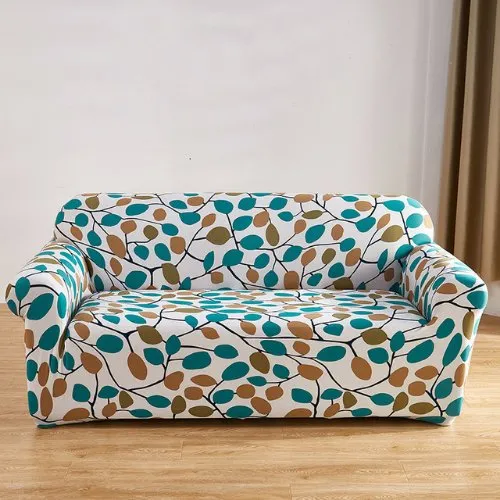 Two Seater Small Leaves Design, Stretchable Sofa Cover.