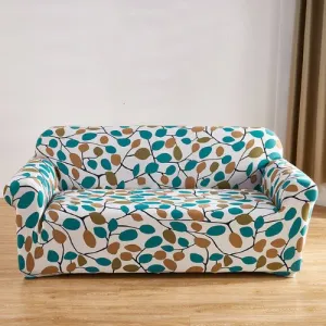 Two Seater Small Leaves Design, Stretchable Sofa Cover.