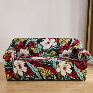 Two Seater Stretchable Sofa Cover, Leaves and Floral Design.