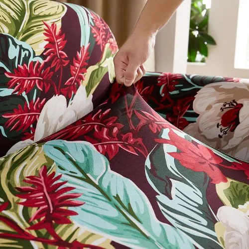 Two Seater Stretchable Sofa Cover, Leaves and Floral Design.
