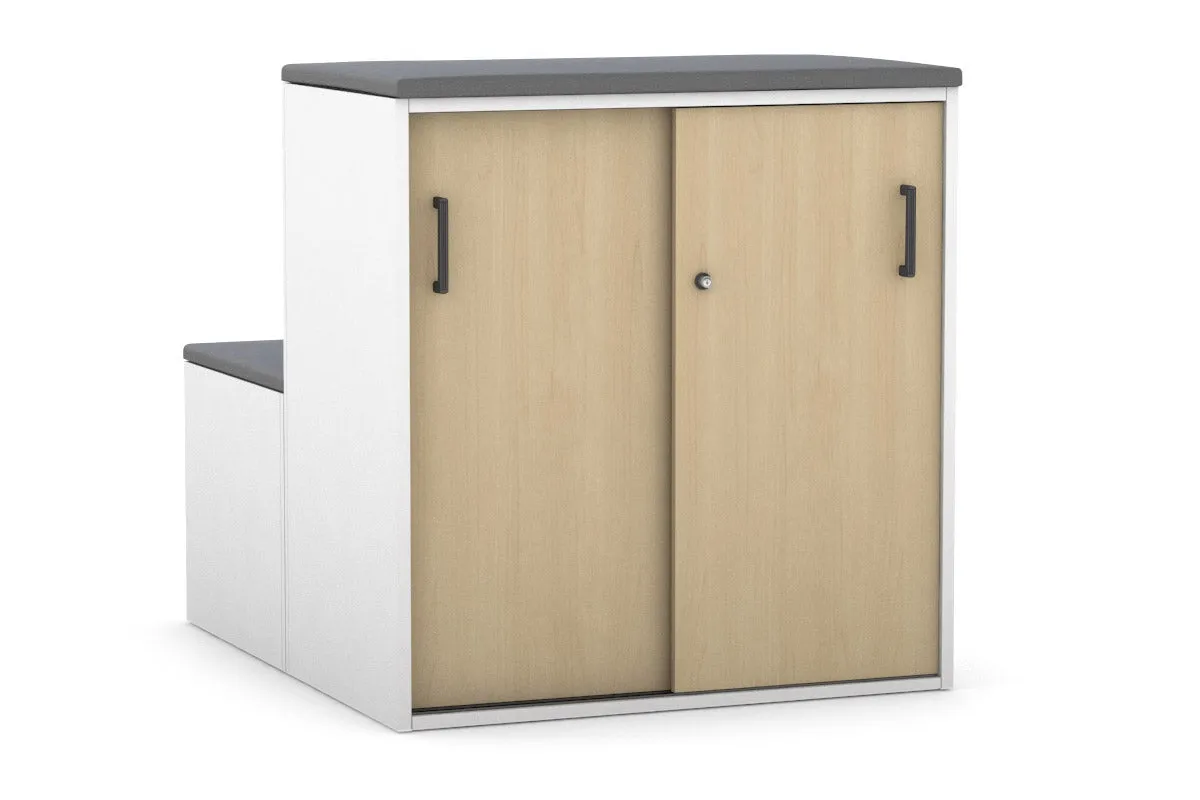 Uniform Activity Module - Med Sliding 2 Door Credenza with Low Sliding 2 Door Credenza - Seat Cushion [Black Handle]