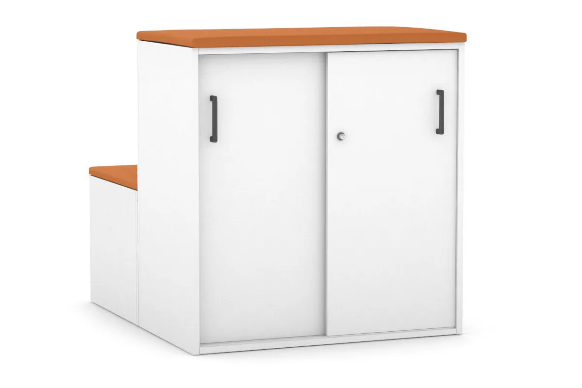 Uniform Activity Module - Med Sliding 2 Door Credenza with Low Sliding 2 Door Credenza - Seat Cushion [Black Handle]