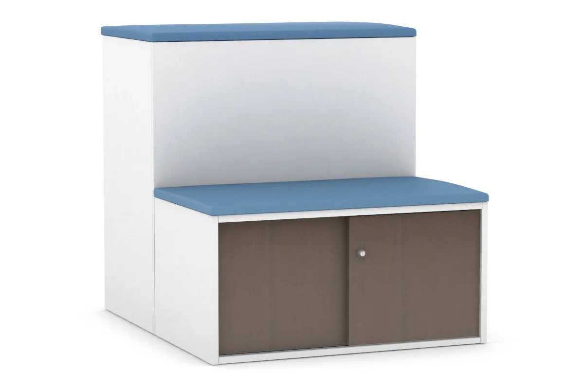 Uniform Activity Module - Med Sliding 2 Door Credenza with Low Sliding 2 Door Credenza - Seat Cushion [Black Handle]