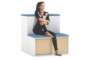 Uniform Activity Module - Med Sliding 2 Door Credenza with Low Sliding 2 Door Credenza - Seat Cushion [Black Handle]