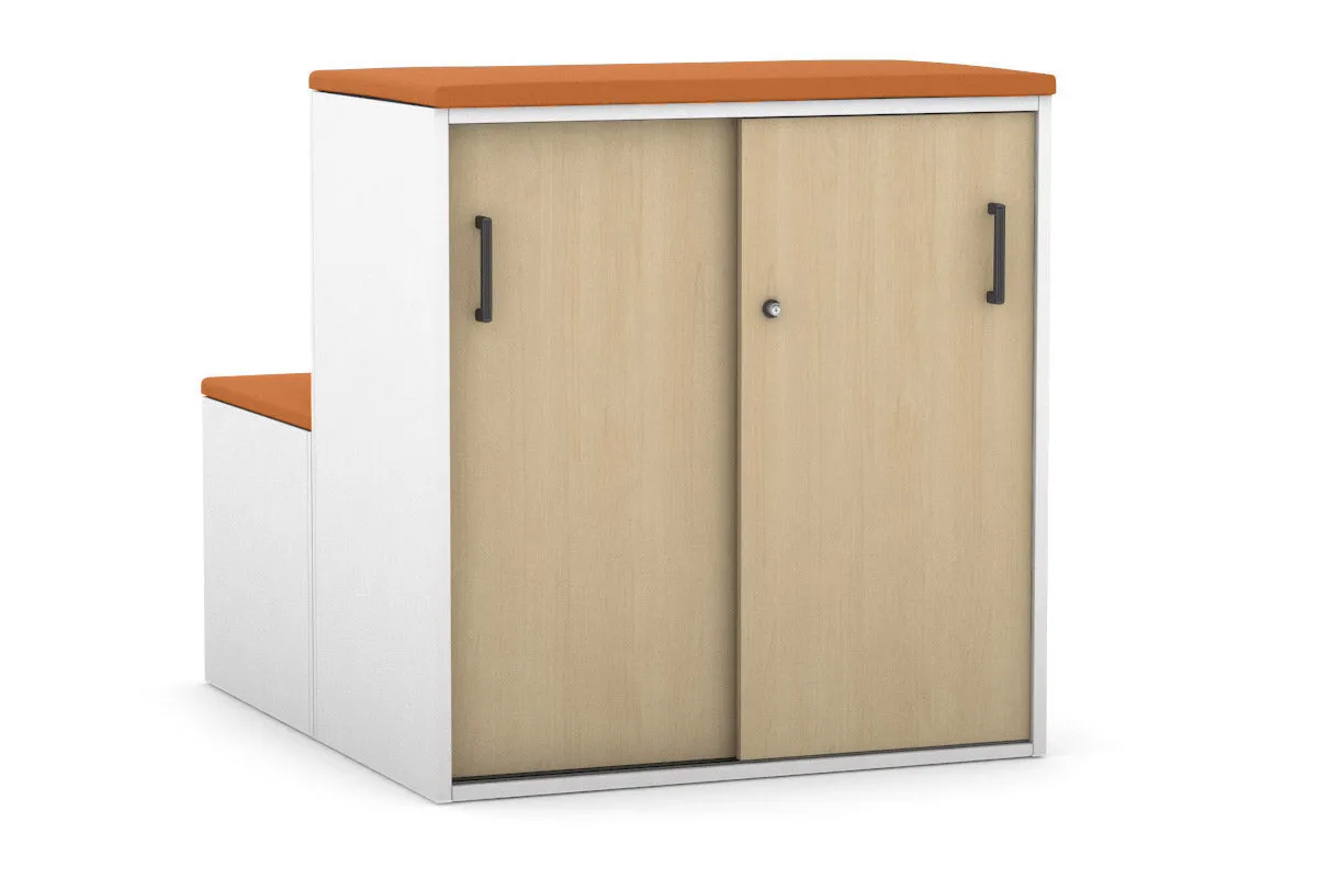 Uniform Activity Module - Med Sliding 2 Door Credenza with Low Sliding 2 Door Credenza - Seat Cushion [Black Handle]