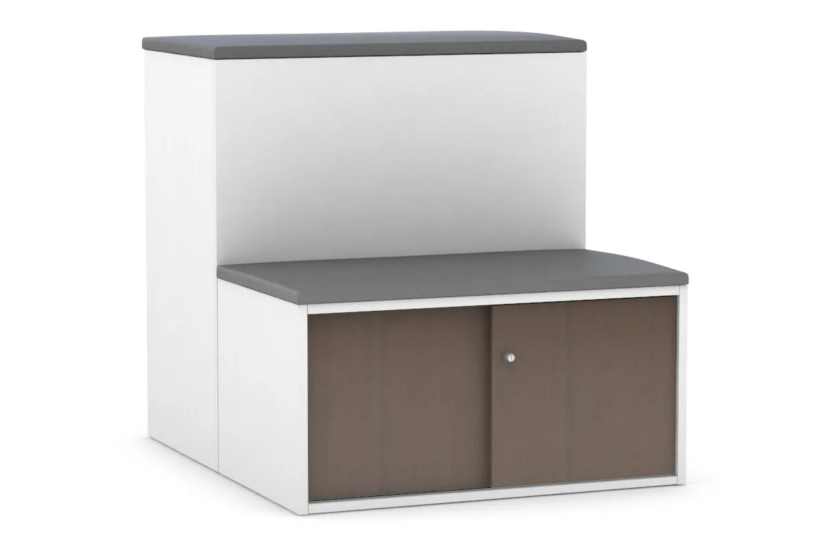 Uniform Activity Module - Med Sliding 2 Door Credenza with Low Sliding 2 Door Credenza - Seat Cushion [Black Handle]
