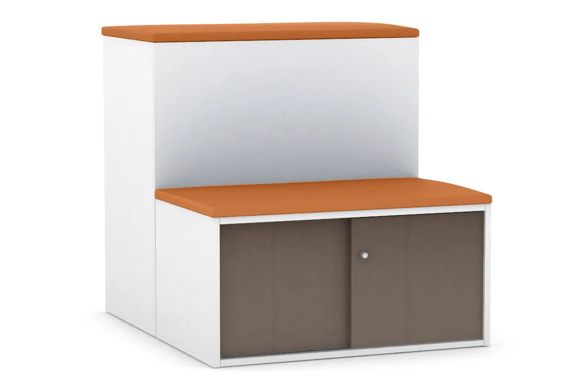 Uniform Activity Module - Med Sliding 2 Door Credenza with Low Sliding 2 Door Credenza - Seat Cushion [Black Handle]