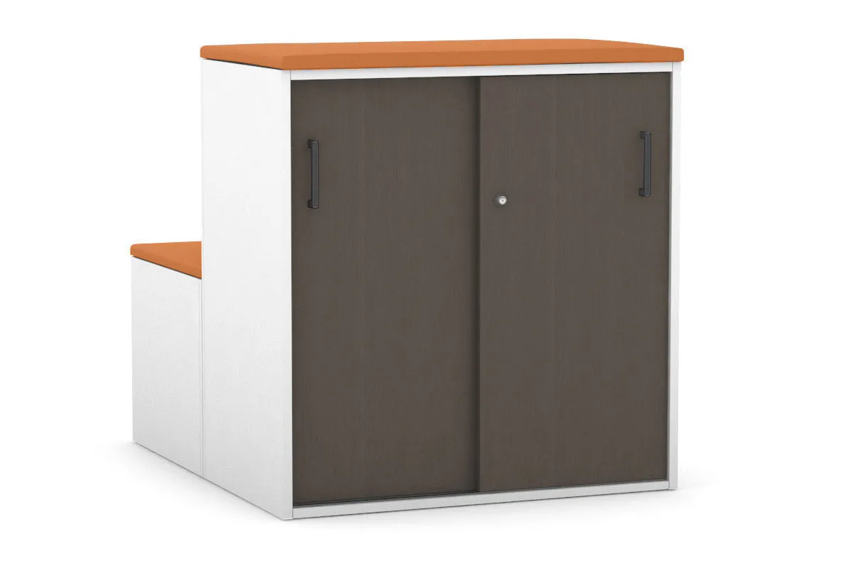 Uniform Activity Module - Med Sliding 2 Door Credenza with Low Sliding 2 Door Credenza - Seat Cushion [Black Handle]