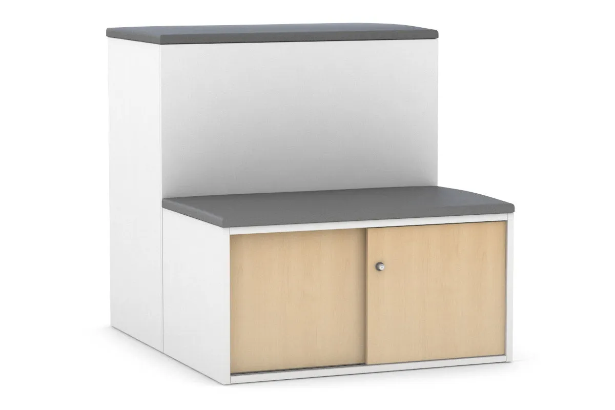 Uniform Activity Module - Med Sliding 2 Door Credenza with Low Sliding 2 Door Credenza - Seat Cushion [Black Handle]
