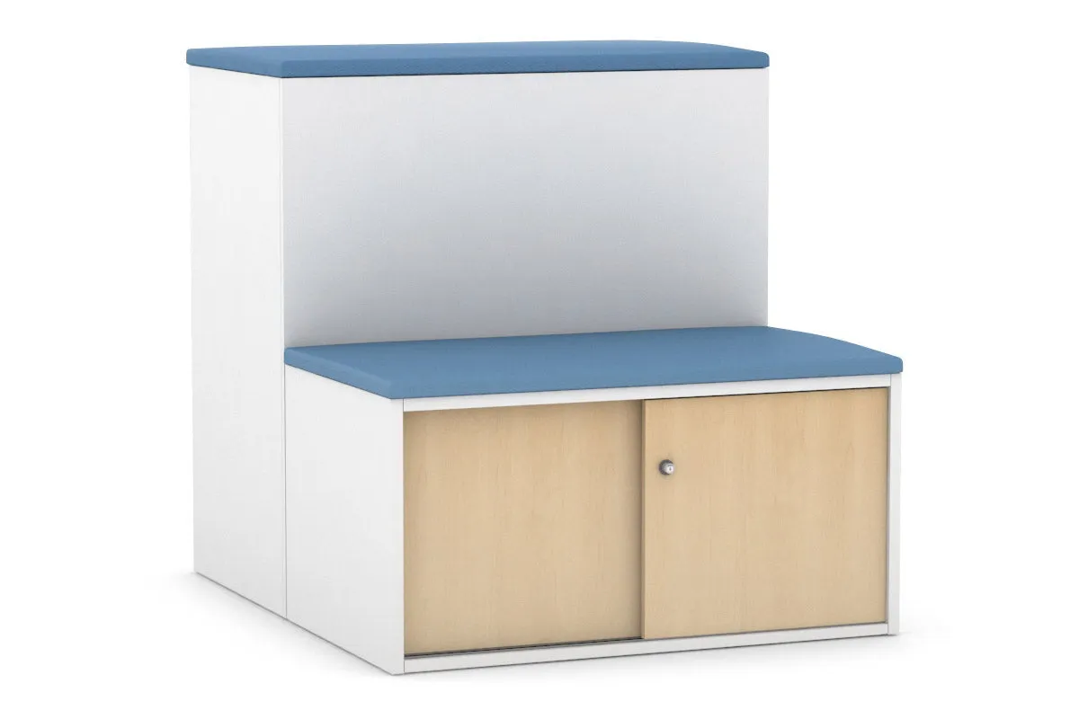Uniform Activity Module - Med Sliding 2 Door Credenza with Low Sliding 2 Door Credenza - Seat Cushion [Black Handle]