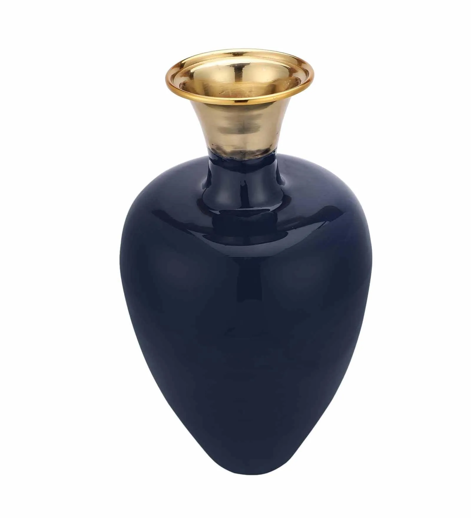 Urn Deidra Teal Blue Metal & Brass Vase Finger Painted Enamel,