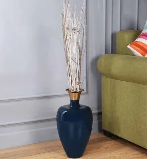 Urn Deidra Teal Blue Metal & Brass Vase Finger Painted Enamel,