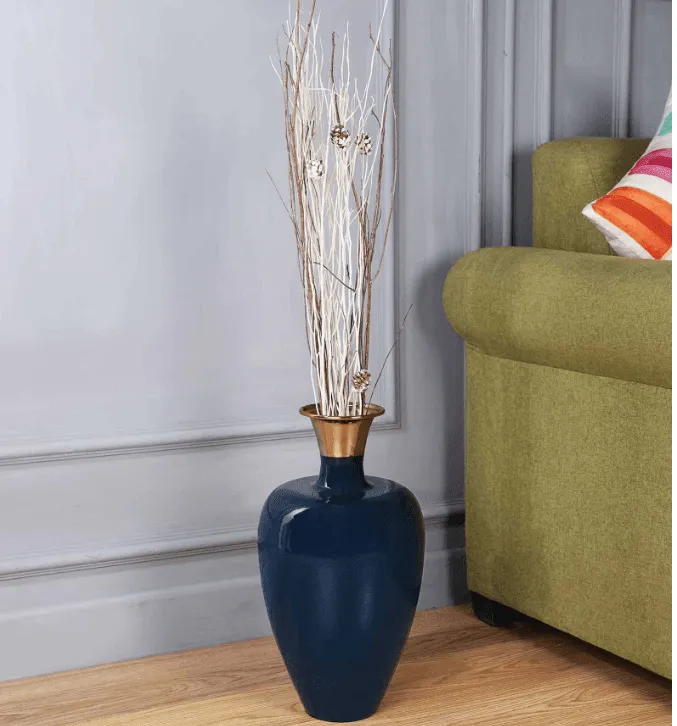 Urn Deidra Teal Blue Metal & Brass Vase Finger Painted Enamel,