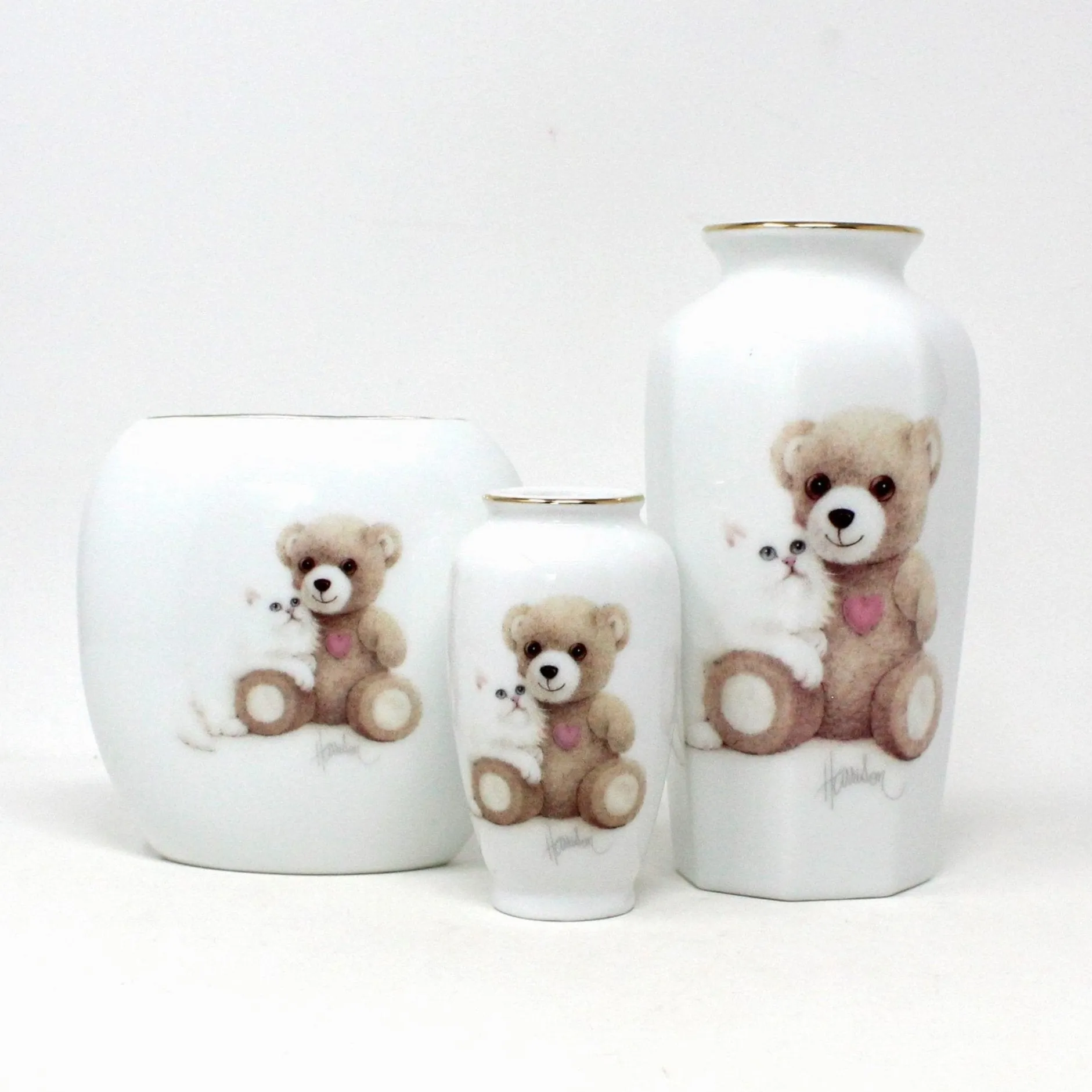 Vases, OMC Otagiri, Bear with Cat, Bob Harrison Designs, Set of 3, Japan, Vintage
