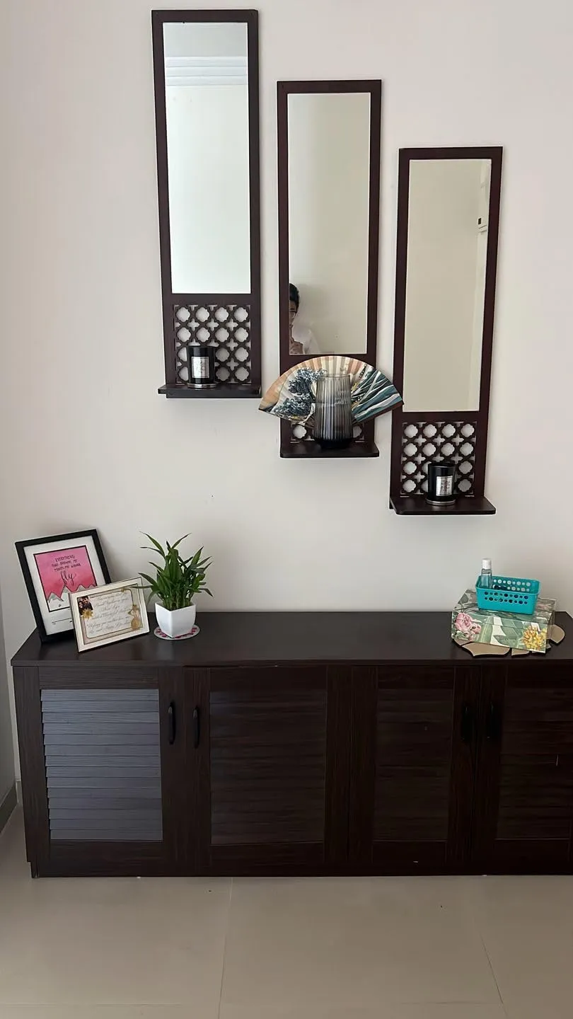 VASIL MART Modern Decorative Wooden Wall Mirror Bathroom Mirror Set of 3 with Shelves for Home Decor Engineered Wood Rectangular Brown (Wall Style)