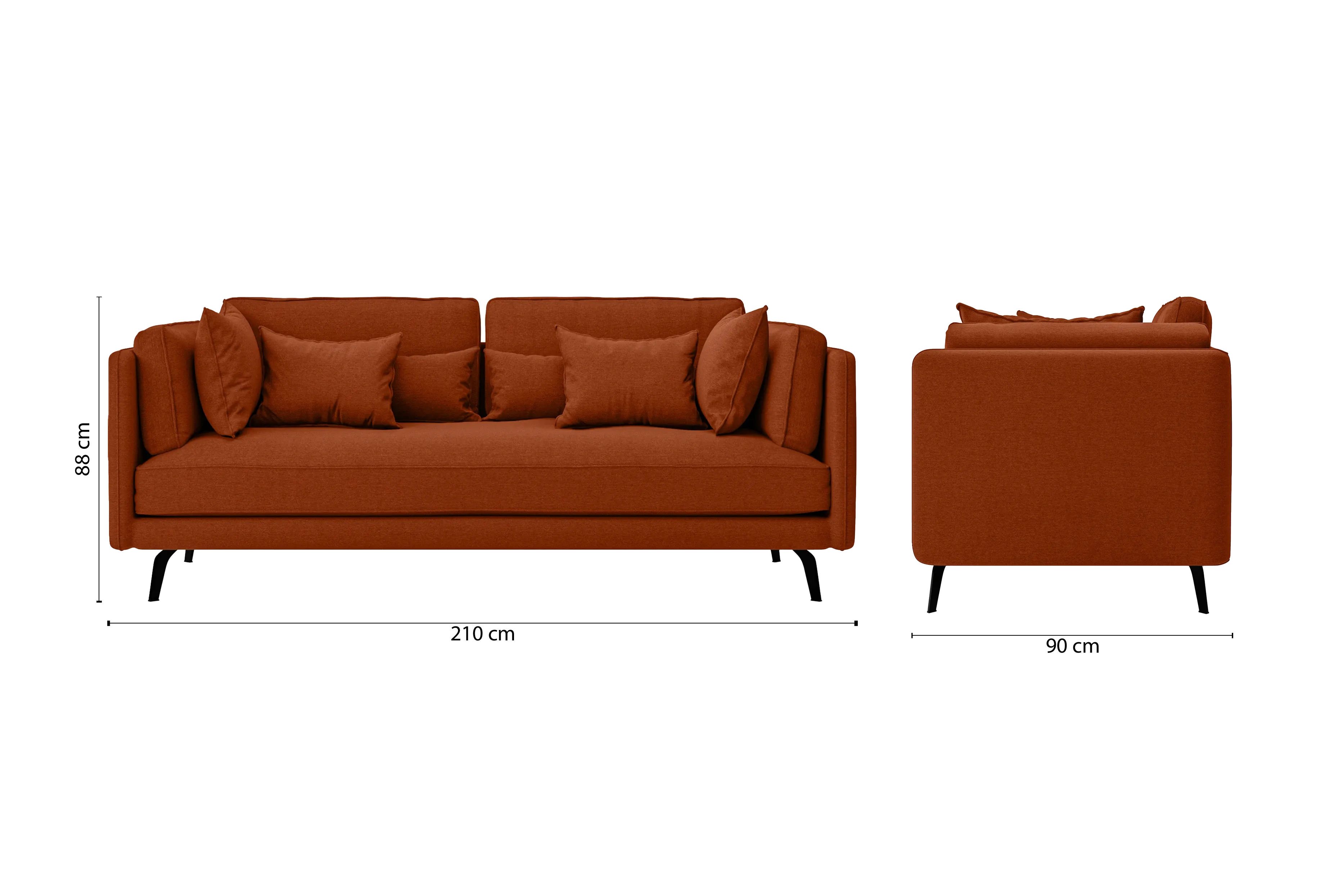 Velletri 3 Seater Sofa Orange Linen Fabric
