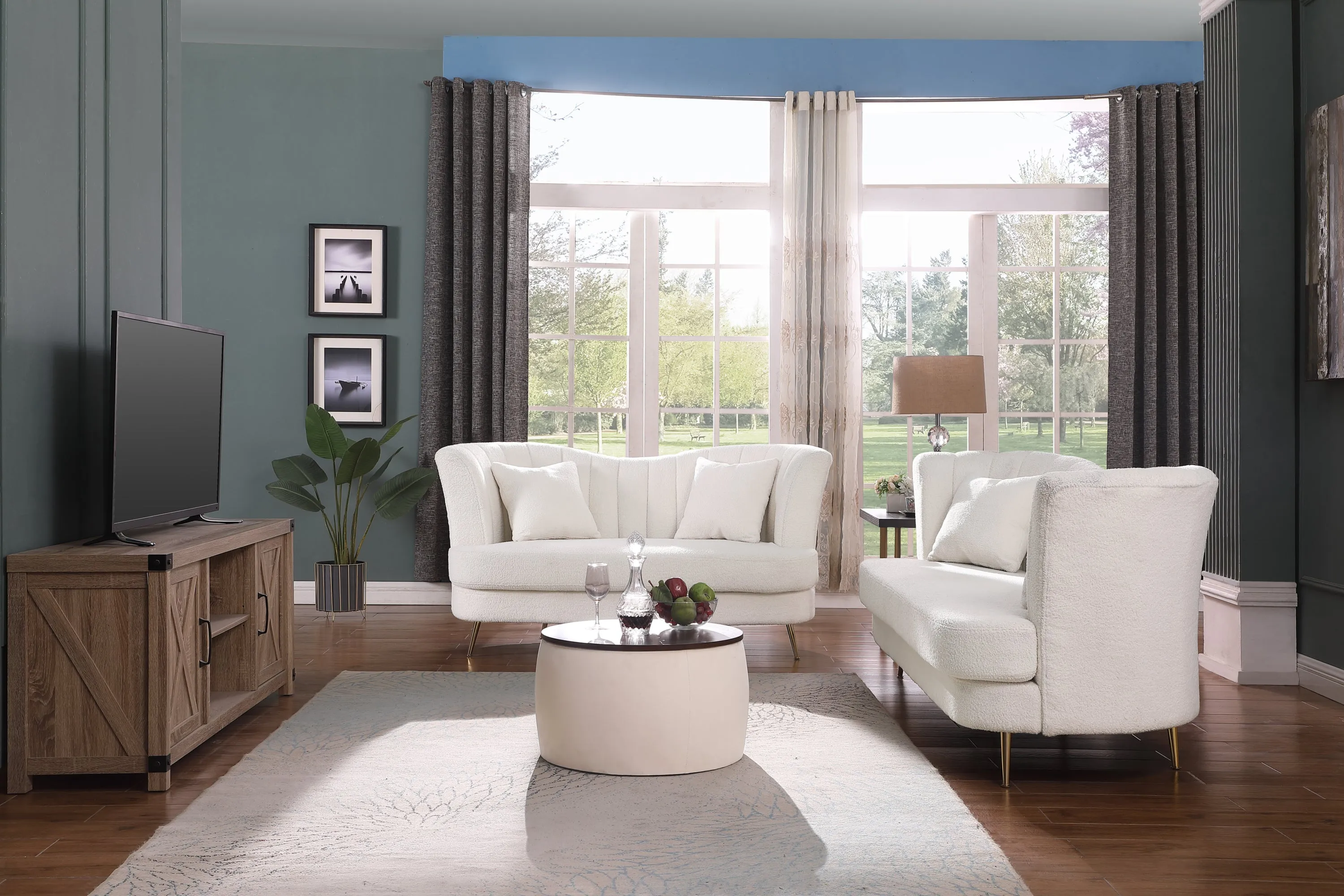 Versa Round Ottoman Set with Storage - Beige